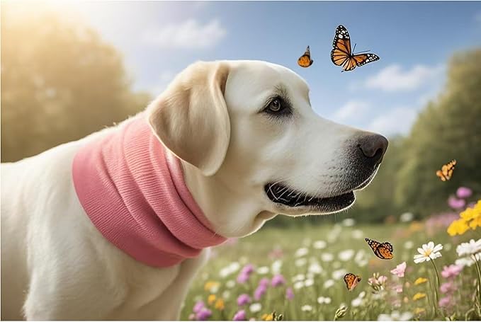 FDANDADE Dog Calming Band,Dog Ear Cover Anxiety Relief – Noise Canceling for Fireworks, Thunderstorms, Pet Grooming & Force Drying(Pink L)