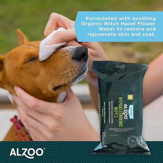 ALZOO Grooming Hypoallergenic Wipes for Dogs, 100% Plant-Based Active Ingredients, 100 Count
