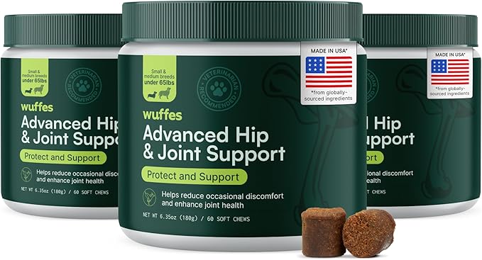 Wuffes Chewable Dog Hip & Joint Supplement - Glucosamine & Chondroitin Chews - Dog Joint Supplements & Vitamins - Extended Joint Care (Small&Medium Breeds (0-65 lbs), 180 Chews (Pack of 3))
