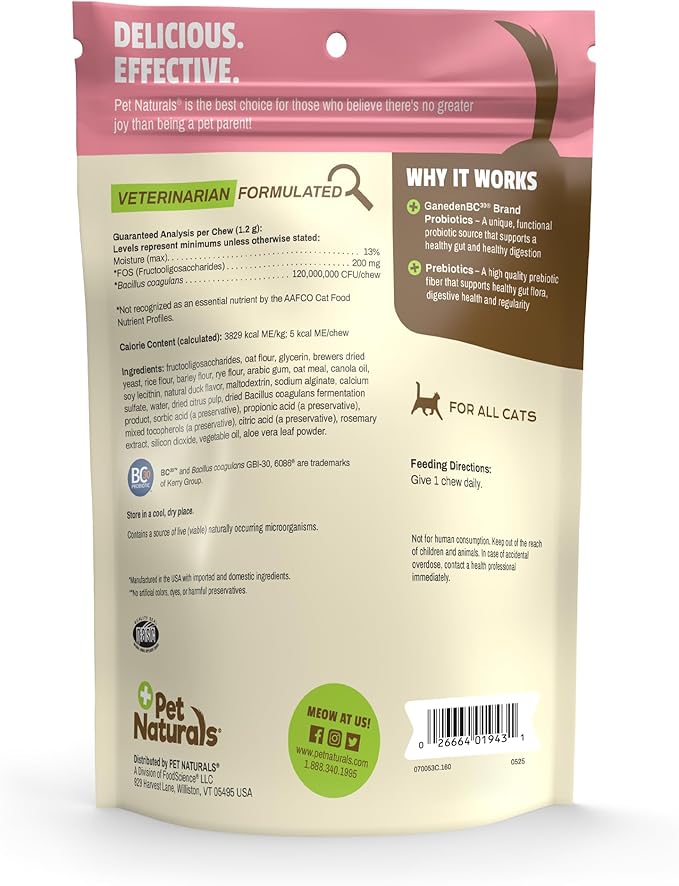 Pet Naturals Daily Probiotic for Cats, 160 Chews - Digestive and Immune Support Supplement for Cats