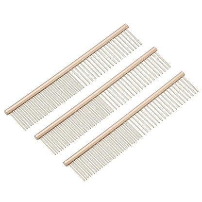 PETAXCELL Dog Cat Comb, Pet Combs Stainless Steel Teeth with Rounded Ends for Knots Mats Loose Hair Removal, 6.5IN (Gold Coated, 3 Pack), Grooming Tool Intended for Long Curly Hair Pet