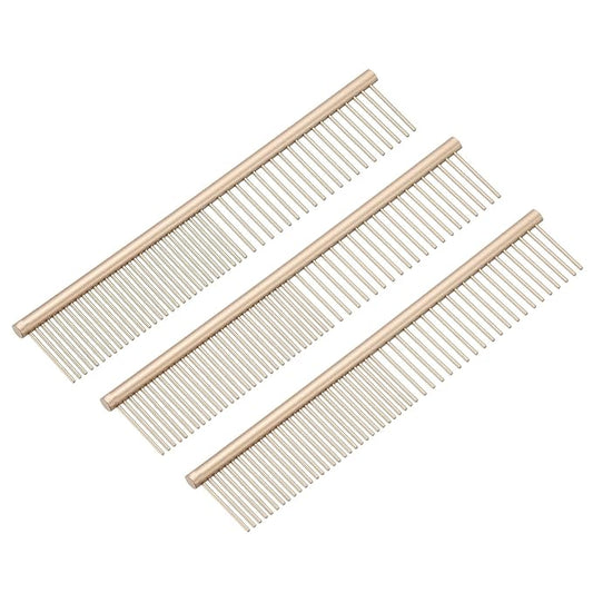 PETAXCELL Dog Cat Comb, Pet Combs Stainless Steel Teeth with Rounded Ends for Knots Mats Loose Hair Removal, 6.5IN (Gold Coated, 3 Pack), Grooming Tool Intended for Long Curly Hair Pet