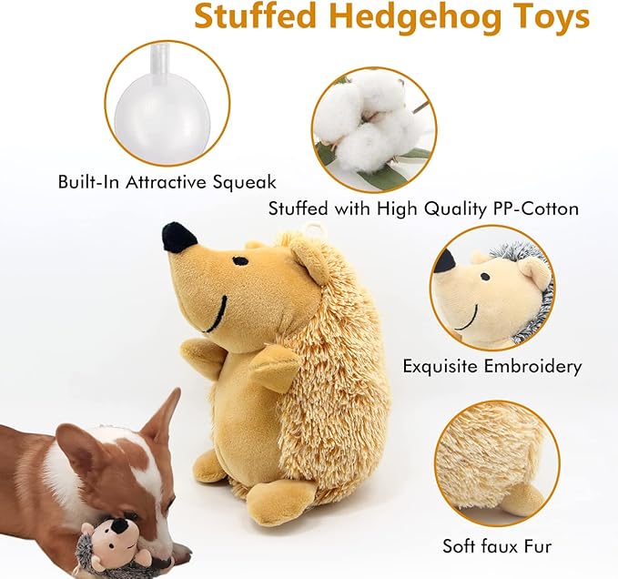 CPYOSN Dog Squeaky Toys, Durable Stuffed Crinkle Plush Dog Chew Toys for Puppy Teething, Interactive Dog Toys for Small, Medium and Large Dogs (Grey+Yellow, Hedgehogs)