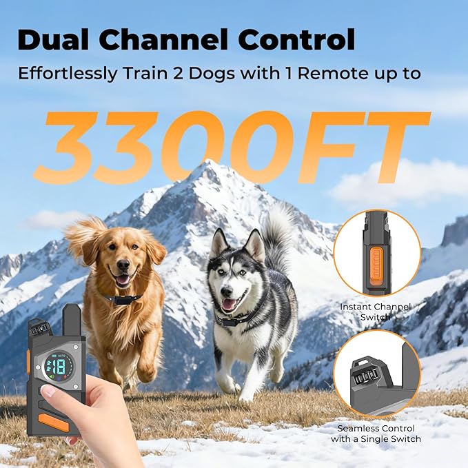 2-in-1 Dog Shock Collar with Remote Control and Automatic Bark Mode - Electric Training Smart Anti Barking Collars for Small Medium Large Dogs E-Collar (5-150Lbs) Waterproof