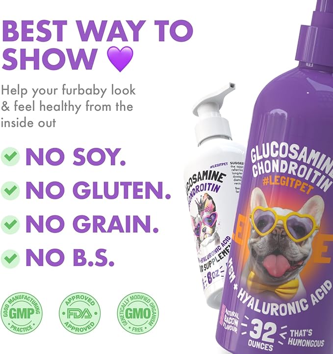 Liquid Glucosamine for Dogs with Chondroitin, MSM & Hyaluronic Acid – Bacon Flavor – Joint Support Supplement for Dogs – All Breeds – 32 oz