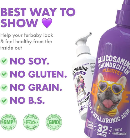 Liquid Glucosamine for Dogs with Chondroitin, MSM & Hyaluronic Acid – Bacon Flavor – Joint Support Supplement for Dogs – All Breeds – 32 oz