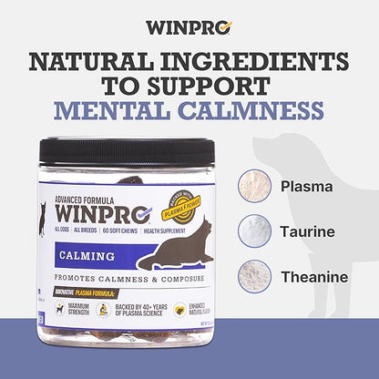 WINPRO Calming Chews for Dogs – Plasma-Powered Soft Chews to Promote Relaxation and Calming Effect – Made with Natural Ingredients, Grain-Free - Suitable for All Breeds & Sizes – 60 Count