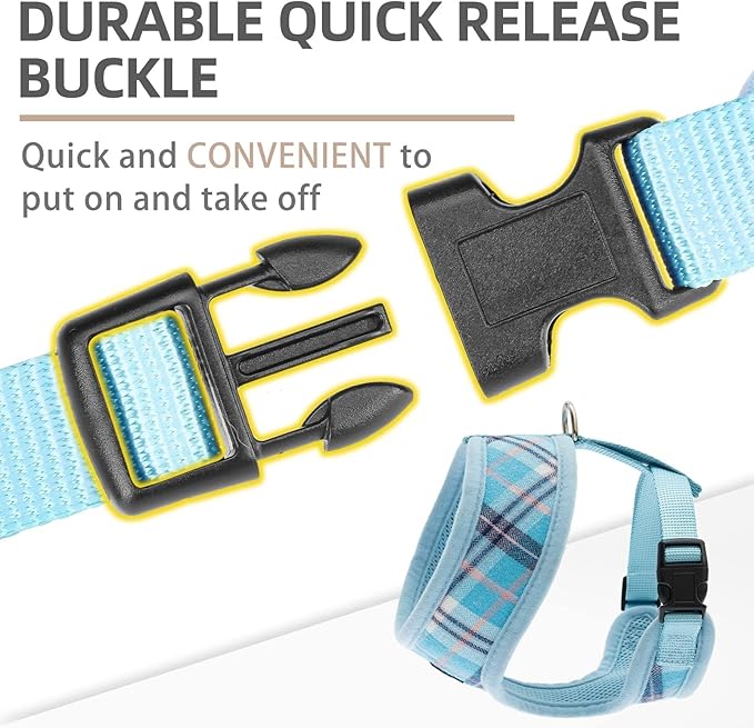 PUPTECK Soft Mesh Dog Harness and Leash Set Pet Puppy Cat Comfort Padded Vest No Pull Harnesses, Light Blue, L