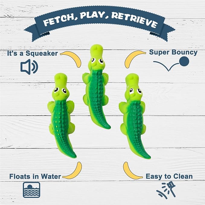 Pawdoer Squeaky Dog Toys for Medium Dogs, Soft Latex Squeaky Dog Ball, Cute Funny Squeak Crocodile Pet Toys