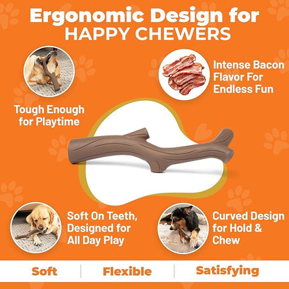 Durable Dog Toy for Power Chewers - 100% Natural Rubber Squeaky Toy for Large & Medium Breeds - Bacon Flavored Dental Chew for Fetch & Tug of War - Safe, Non-Toxic & Safety Tested