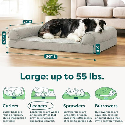 Furhaven Orthopedic Dog Bed for Large/Medium Dogs w/ Removable Bolsters & Washable Cover, For Dogs Up to 55 lbs - (Quilted) Silver Gray, Large