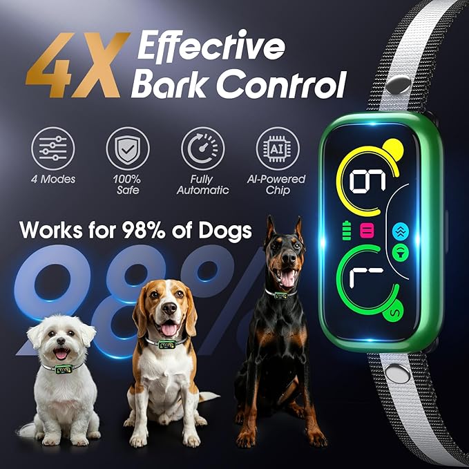Kollgux Dog Bark Collar Pro, Instant Bark Solution, Smart Anti Barking Device with 4 Correction Modes, Fast-Acting Barking Collar for for Large Medium Small Dogs 5-150lbs, Ideal for Home & Outdoor Use