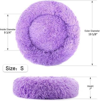 NOYAL Calming Dog Bed Donut Anti Anxiety Fluffy Dog Bed for Small Medium Dog and Cat