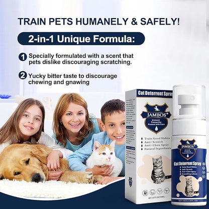 JAMBOS Cat Deterrent Spray - Safe Indoor & Outdoor Deterrent for Furniture Protection, Effective Training Aid with Natural Ingredients - Non-Toxic Anti-Scratch Formula (Blue, M)