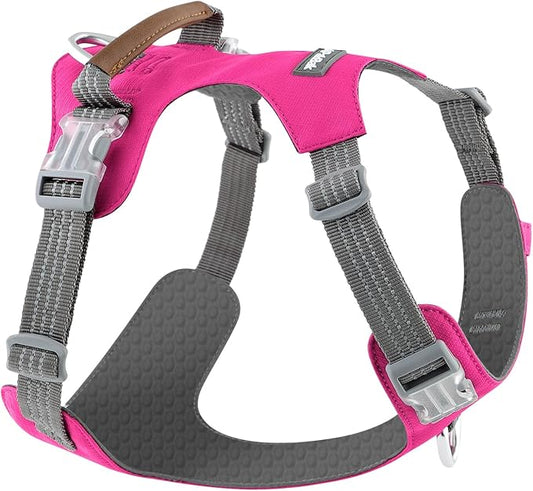 ApakBak No Pull Dog Harness – Adjustable Reflective Nylon Vest for Small Medium Large Dogs, Escape Proof Training Harness with Leather Control Handle, Lightweight Aluminum Hardware (Hot Pink, M)