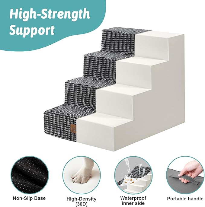 COZY KISS Dog Stairs for Small Dogs, 17.7" Extra Wide Right-Angle Pet Stairs for Couch and Beds, Anti-Slip Dog Steps for Old Cats and Lowrider, 17.7x23.6x17.7 inch, Dark Grey