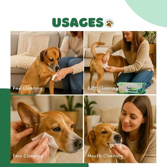 BASIL Pet Grooming Multi-Purpose Wipes for Dogs, Cats & Puppies – 80 Large Wipes (8″ × 8″) | Aloe Vera, Vitamin E & Castor Oil | Paw, Ear, Mouth & Butt Cleaning Wipes | Lemon Scent, Paraben-Free