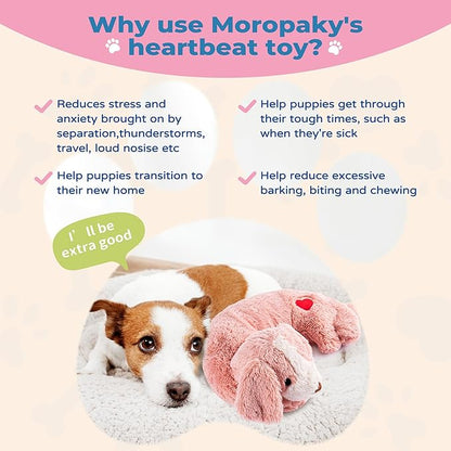 Moropaky Heartbeat Toy Puppy Heartbeat Stuffed Toy for Dog Calming Aid, Heartbeat Puppy Toy for Pets Anxiety Relief, Dog Comfort Toy for Behavioral Aid Crate Training, Puppy Essential
