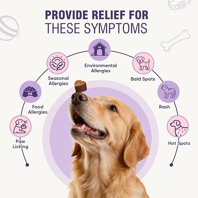 Dog Allergy Chews 200ct - Dog Allergy and Itching Skin Relief Anti Itch Aller Immune Bites for Dogs licking Paws Treatment Relief Itchy Chew Probiotics Vitamins for Skin and Coat - Peanut Butter