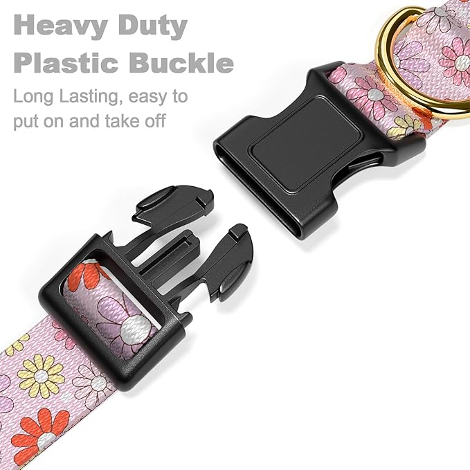 Rnivvi Dog Collar for Large Dogs, Cute Heavy Duty Adjustable Puppy Collar with Quick Release Buckle for Girl & Female, Pet Accessories for Walking Running, L Length 1" Width, Colorful Chamomile