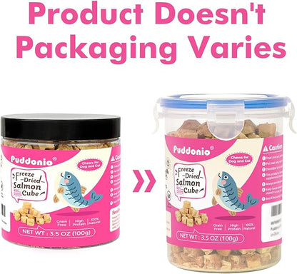 Puddonio Freeze Dried Cats & Dogs Raw Treats, All Natural Single Ingredient Salmon, High Protein Healthy Pet Training Treats or Food Topper, 3.5 oz