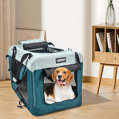 JESPET Soft Dog Crates Kennel for Pets, 3 Door Soft Sided Folding Travel Pet Carrier with Straps and Fleece Mat for Dogs, Cats (8-Teal Blue, Small(24" L x 16.5" W x 16.5" H))