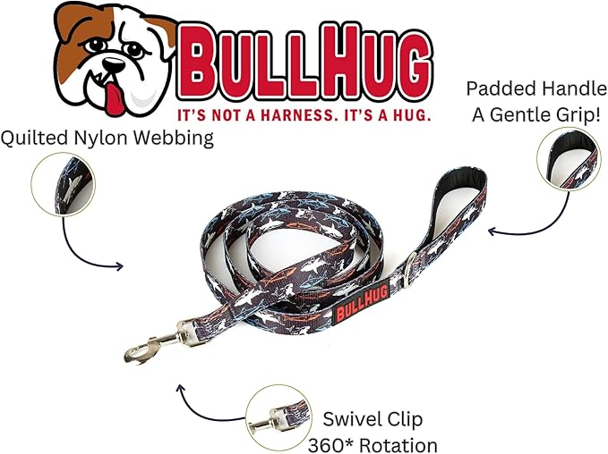 BULLHUG 6 FT Bulldog Leash with Padded Handle. Perfect for Bulldogs, French Bulldogs, Pugs & All Breeds. Leashes for Walking, Training Lead for Bulldogs (Leopard Pink)