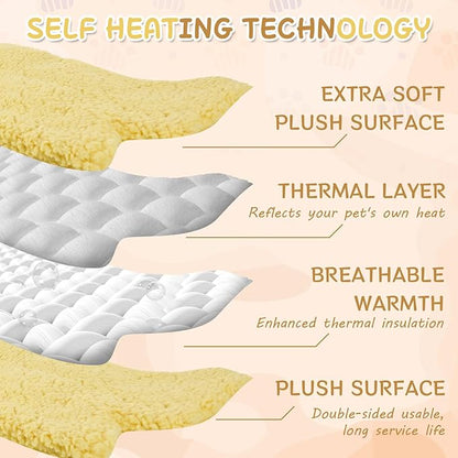 BrightRow 3 Pack Self Warming Pet Bed Leaf Shape Self Heating Cat Dog Mat Washable Thermal Sleeping Pad for Indoor Outdoor Hedgehog, Bunny, Sugar Glider, Rat, Chinchilla(Light Yellow,Medium-18 x24)