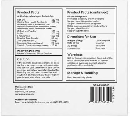 Daily Prebiotic + Postbiotic Dog Supplement Powder | 12-in-1 Support for Gut, Joints, Allergy, Immunity, Calming & Oral Health | Human-Grade Ingredients, No Artificial Flavors-No Fillers - 30 Sachets