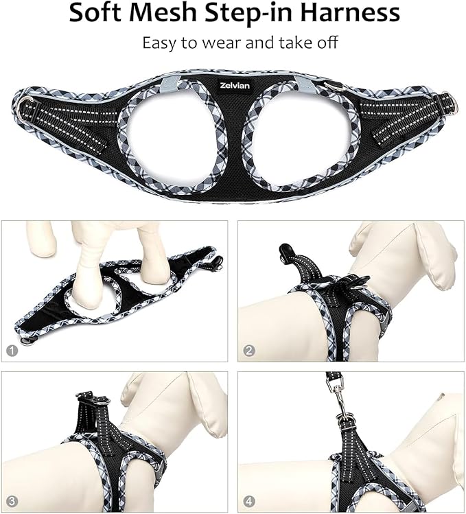 Zelvian Cat Harness and Leash Set for Walking, Escape Proof Adjustable Soft Mesh Kitten Harness with Reflective Strips, Breathable No-Choke Pet Vest for Small Cats or Puppies(Black,S)