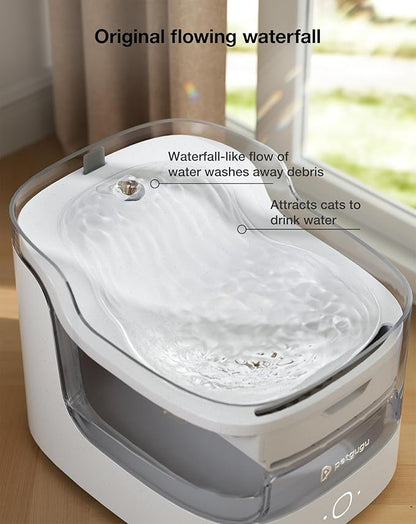 PETGUGU Cat Water Fountain for Drinking, 8-Layer cat Fountain Filter, Ultra-Quiet Pet Fountain for Dogs and Cats 2.4G WiFi(PF1L Marble)
