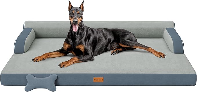 CWAWZ XXL Orthopedic Dog Bed, Big Dog Bed for Large Dogs, Dual-Sided Pet Cooling Beds with Memory Foam Washable Cover Nonslip Bottom, Waterproof Pet Couch with Bolsters, Dark Grey
