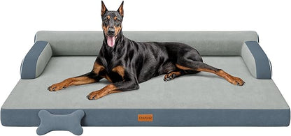 CWAWZ XXL Orthopedic Dog Bed, Big Dog Bed for Large Dogs, Dual-Sided Pet Cooling Beds with Memory Foam Washable Cover Nonslip Bottom, Waterproof Pet Couch with Bolsters, Dark Grey