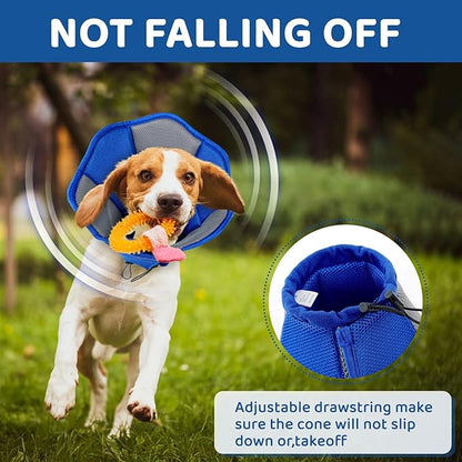 SUNFURA Dog Cone - Soft Cone for Dogs to Stop Licking, Pet E-Collar Alternative After Surgery, Adjustable Pet Recovery Collar for Wound Healing, Blue Medium