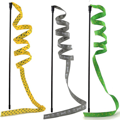 URMYONLY Interactive Cat Toy Wand, Cat Teaser Wand Rainbow String for Bored Indoor Adult Cats and Kittens (3 Pack String)