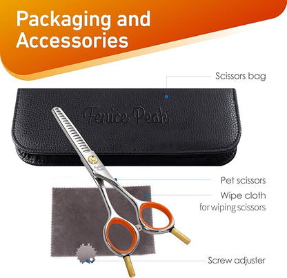Fenice Peak 5'' Small Thinning Scissors Lightweight Dog and Cat Grooming Scissors with Safety Round Tip JP440C Stainless Steel Sharp Blades for Body Facial Nose Ear and Paw Hair Easy Use