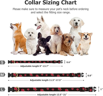 Cotton Handmade Dog Collar Cute and Distinctive Patterns Black Rose with Pendant for Girl Boy Dogs Collars M