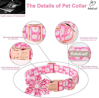 Daisy Dog Collar with Flower Bow Tie, Soft&Comfort Spring Bowtie Dog Collar, Durable Adjustable Cotton Pet Collar for Small Medium Large Dogs
