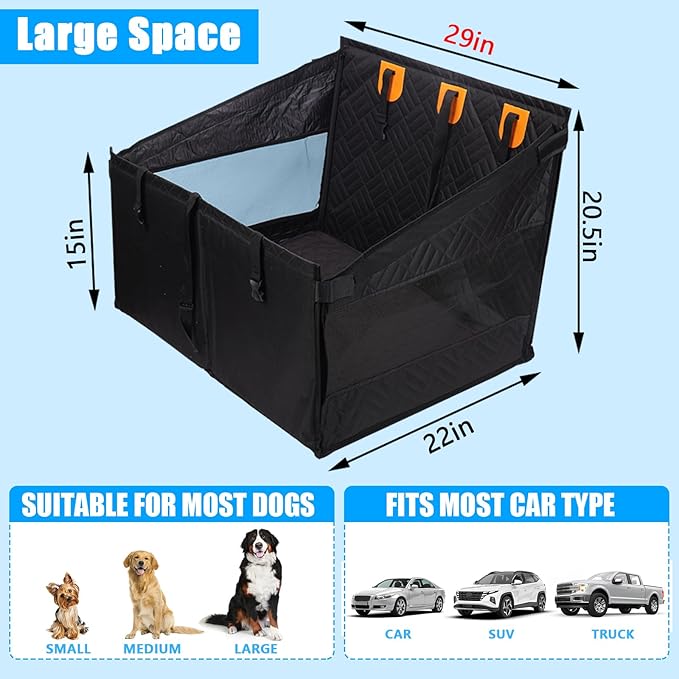 Dog Car Seat for Large Medium Dogs, Hard Bottom Back Seat Extender for Dogs with Soft Removable Blanket, Non-Slip Dog Car Hammock Turn into Soft Pet Travel Bed,Half Pet Seat for Car SUV Truck(Black)