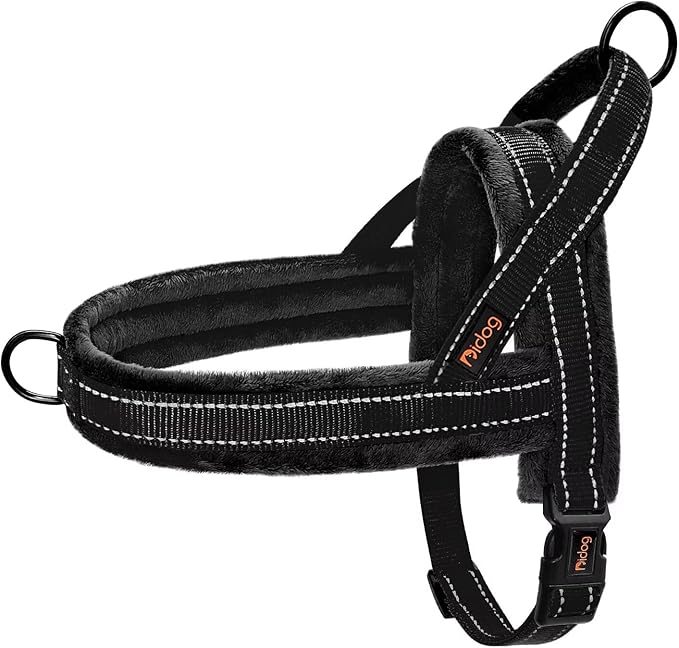 Didog Soft Flannel Padded Dog Vest Harness, No Pull/Quick Fit Reflective Dog Strap Harness, Easy for Training Walking (M:Chest 21-26", Black)