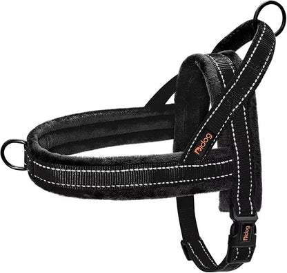 Didog Soft Flannel Padded Dog Vest Harness, No Pull/Quick Fit Reflective Dog Strap Harness, Easy for Training Walking (L:Chest 26-32", Black)