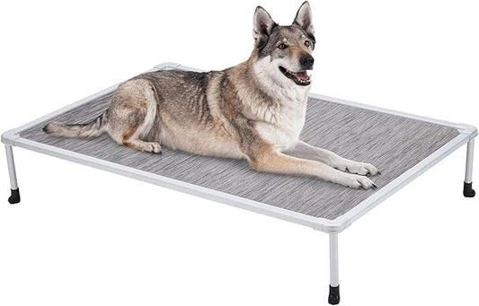 Veehoo Chewproof Elevated Dog Bed - Cooling Raised Pet Cot, Breathable Mesh, Washable & Non-Slip for large Dogs, Indoor/Outdoor, Black Silver Mat and Silver Metal Frame, 49x33inches (Model CWC2203B03)