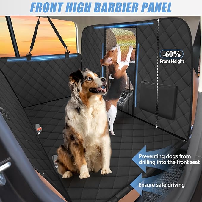 ROUWINNE High Barrier Back Seat Extender for Dogs, Hard Bottom Dog Car Seat Cover for Back Seat Holds 420lbs, Backseat Protector Pet Bed, Waterproof Dog Hammock for Car SUV and Trucks