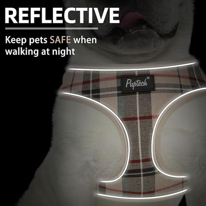 PUPTECK Soft Mesh Dog Harness Small Sized and Leash Set Pet Puppy Cat Comfort Padded Vest No Pull Harnesses, Beige Plaid, M