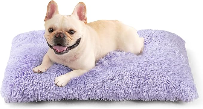 EHEYCIGA Fluffy Dog Crate Bed for Medium Dogs, Plush Faux Fur Crate Pad, Calming Anti Anxiety Medium Dog Bed, Washable Soft Warm Mat with Non-Slip Bottom, Purple