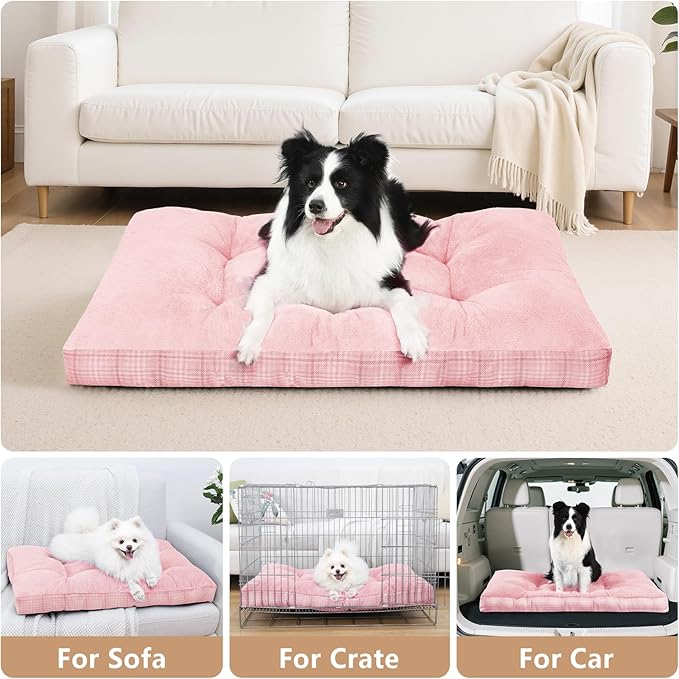 MIHIKK Washable XL Dog Bed for Extra Large Dogs with Anti-Slip Bottom, Premium Foam Pet Pad for Crate for Large Medium Small Sized Puppies, 41" x 27" Pink