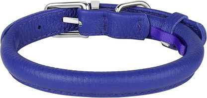 OOPSDOGGY Rolled Leather Dog Collar Soft Roll Collars for Small Medium Large Dogs Puppy (Navy Blue, XXS, 7"-9")