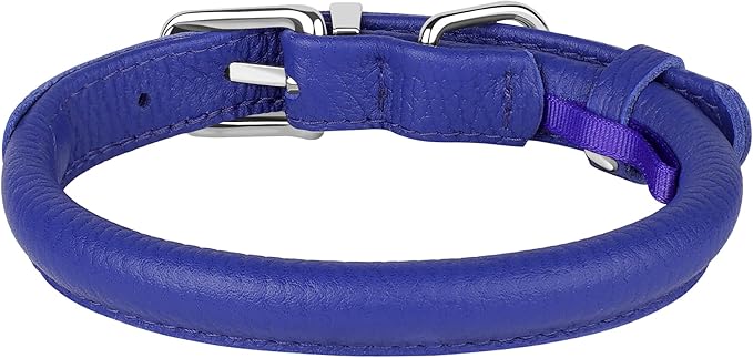 OOPSDOGGY Rolled Leather Dog Collar Soft Roll Collars for Small Medium Large Dogs Puppy (Navy Blue, M, 12"-15")