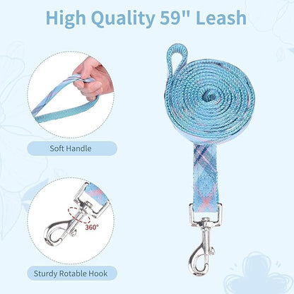 BINGPET Dog Harness Collar Leash Set,Adjustable No Pull Escape Proof Small Dog Harness,Classic Plaid Puppy Harness and Leash Set for Small Medium Large Dogs Training Easy Walk Running(Blue,S)