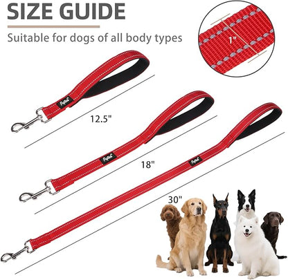 PUPTECK Reflective Short Dog Leashes - 3 Packs 2.5ft/ 1.5ft/ 1ft Nylon Leash with Strong Clip, Soft Padded Handle, Durable Training Leash for Large Small Medium Dogs Walking Outside, Red